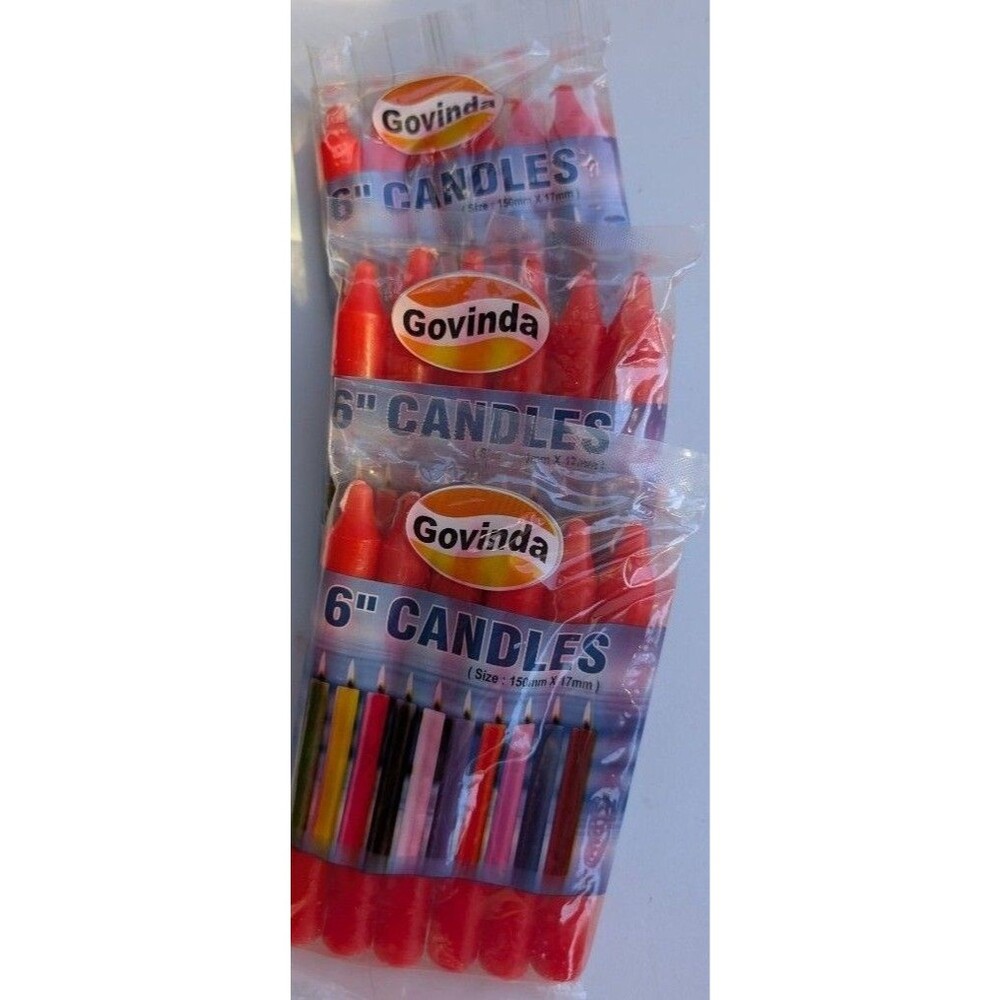 Govinda 6 Inch Red Candles 150mm x 17mm 6 Pcs per Pack Lot of 3 Wax Contemporary